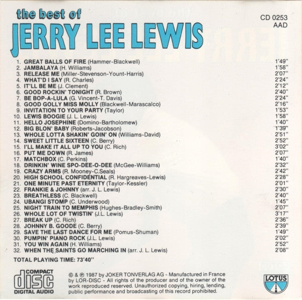 Jerry Lee Lewis : The Best Of Jerry Lee Lewis (CD, Comp)