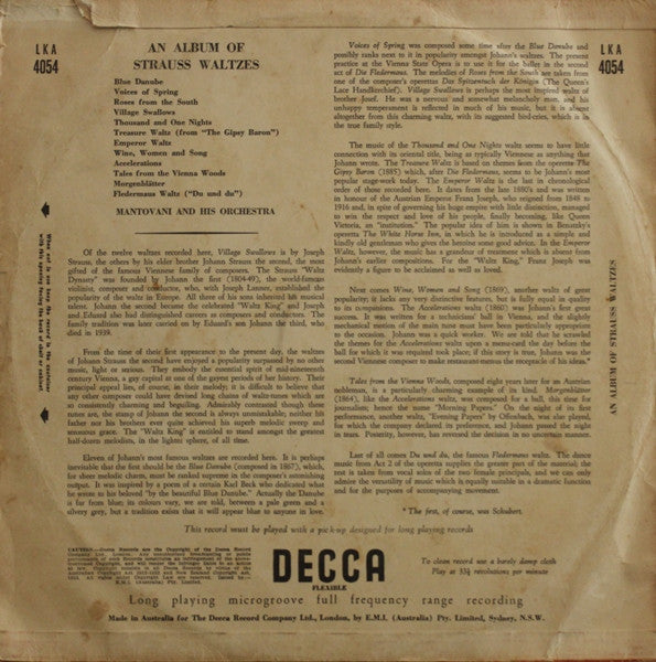 Mantovani And His Orchestra : An Album Of Strauss Waltzes (LP, Album, Mono)