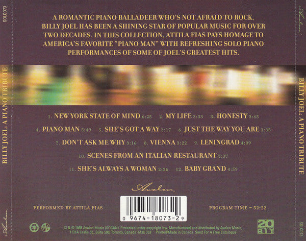 Attila Fias : Billy Joel A Piano Tribute (CD, Album)
