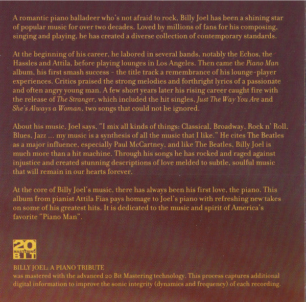 Attila Fias : Billy Joel A Piano Tribute (CD, Album)