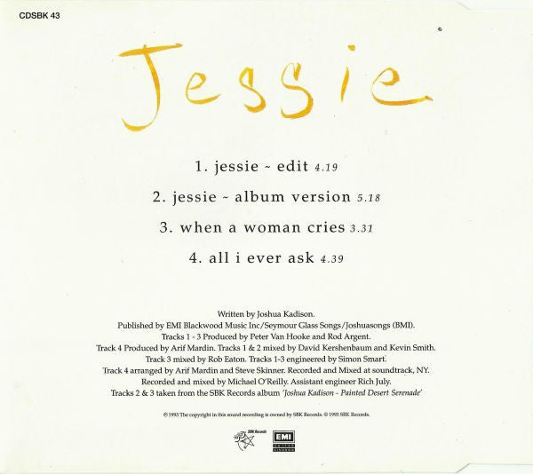 Joshua Kadison : Jessie (CD, Single)