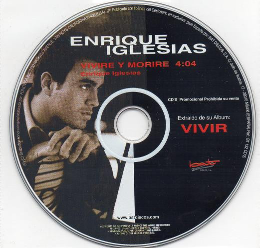 Enrique Iglesias : Viviré Y Moriré (CD, Single, Promo)