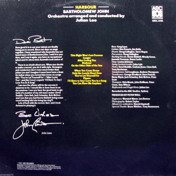 Bartholomew John : Harbour (LP, Album)