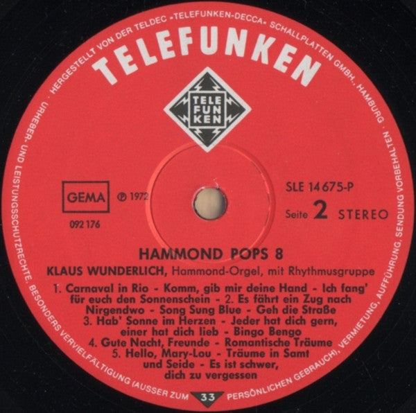 Klaus Wunderlich : Hammond Pops 8 (LP, Album)