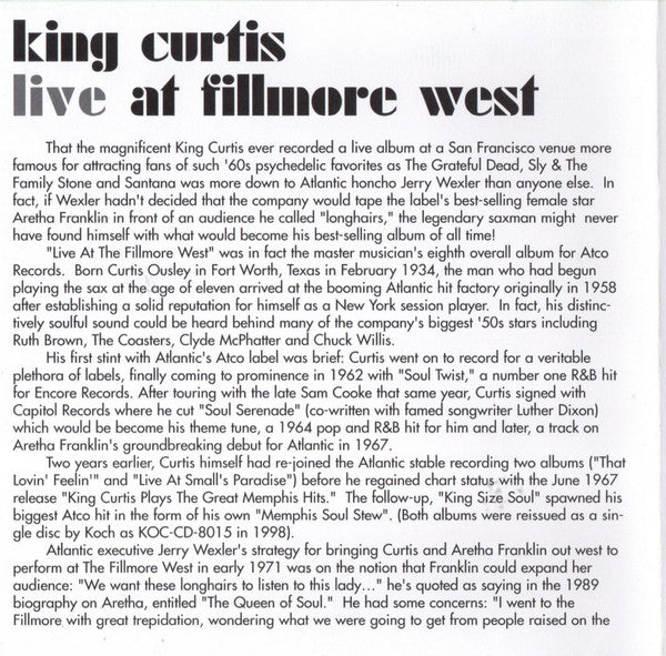 King Curtis : Live At Fillmore West (CD, Album, RE)