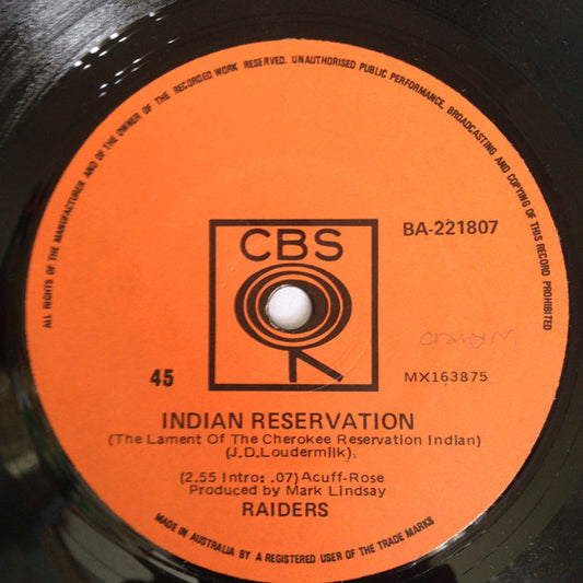 Raiders (2) : Indian Reservation / Terry's Tune (7", Single)