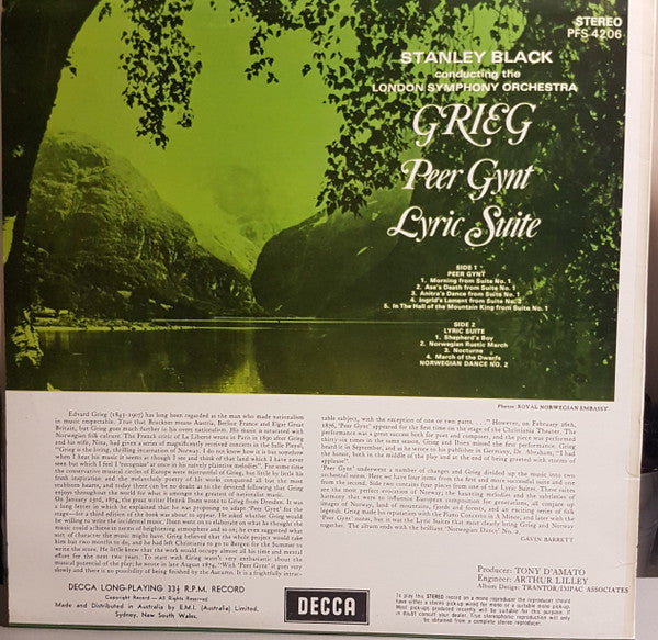 Grieg* - Stanley Black, London Symphony Orchestra : Peer Gynt * Lyric Suite (LP, Album)