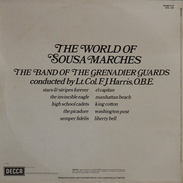 The Band Of The Grenadier Guards, F.J. Harris : The World Of Sousa Marches (LP, Album, RE)