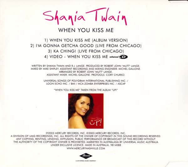 Shania Twain : When You Kiss Me (CD, Maxi, Enh)