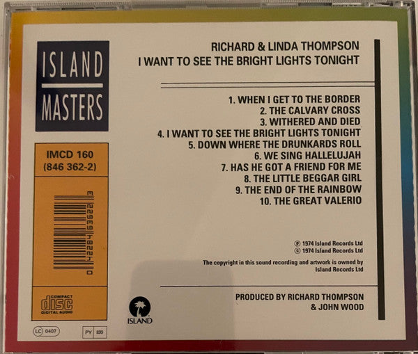 Richard & Linda Thompson : I Want To See The Bright Lights Tonight (CD, Album)