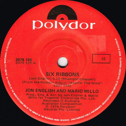 Jon English (3) And Mario Millo : Six Ribbons (7", Single)
