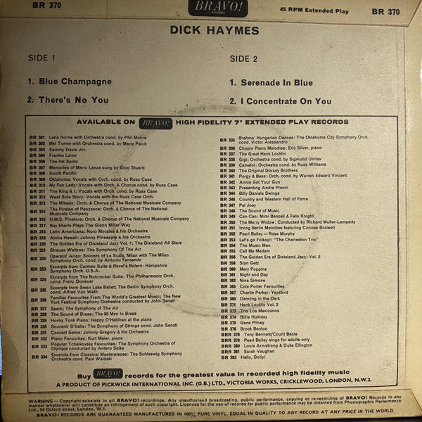 Dick Haymes : Blue Champagne (7", EP)