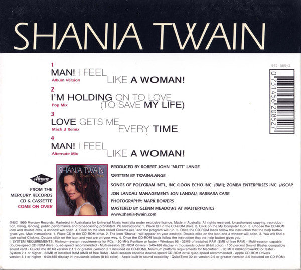 Shania Twain : Man! I Feel Like A Woman! (CD, Single, Enh, Dig)