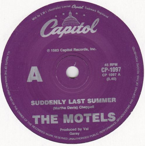 The Motels : Suddenly Last Summer (7")