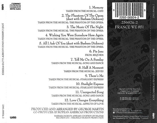 José Carreras : José Carreras Sings Andrew Lloyd Webber (CD, Album)