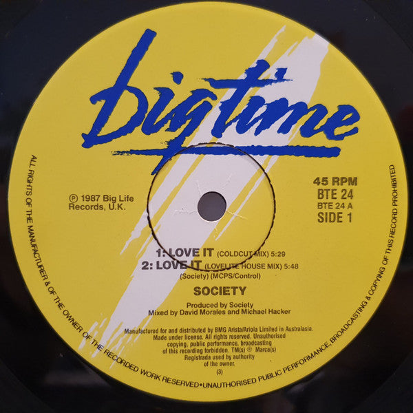 Society (2) : Love It (12", Single)