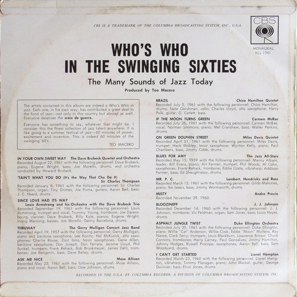 Various : Who's Who In The Swinging Sixties (LP, Comp, Mono)