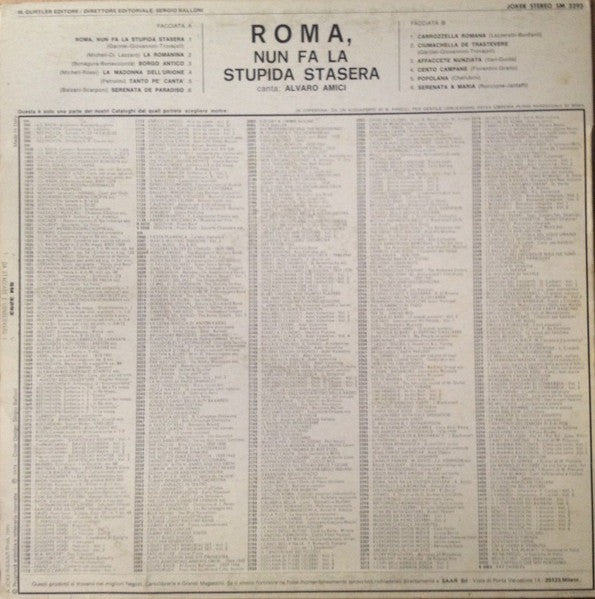 Alvaro Amici : Roma Nun Fa La Stupida Stasera (LP, Album)