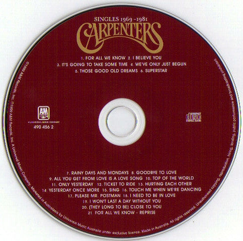 Carpenters : Singles 1969-1981 (CD, Comp, RE, RM)