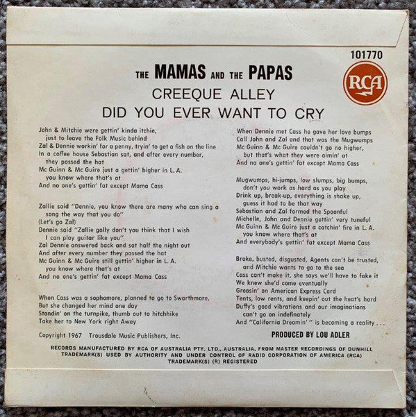 The Mamas & The Papas : Creeque Alley (7", Single)