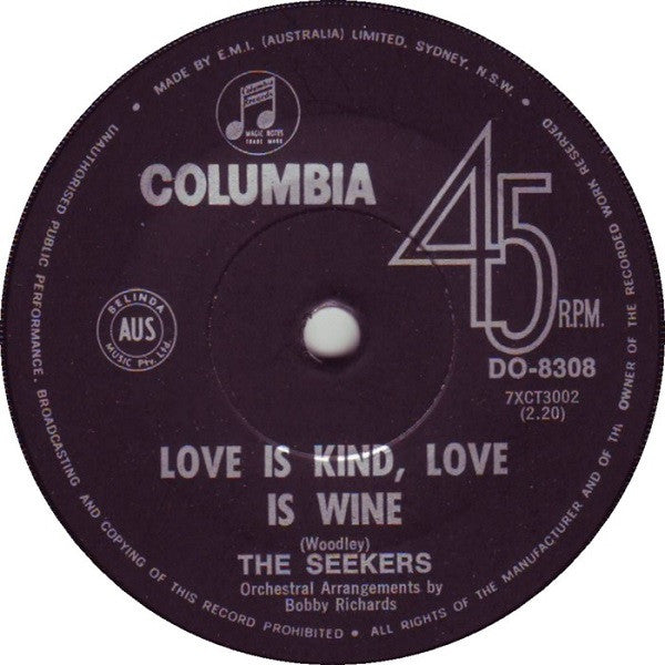 The Seekers : Love Is Kind, Love Is Wine (7", Single)