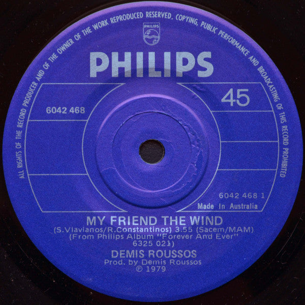 Demis Roussos : My Friend The Wind / My Reason (7", Single)