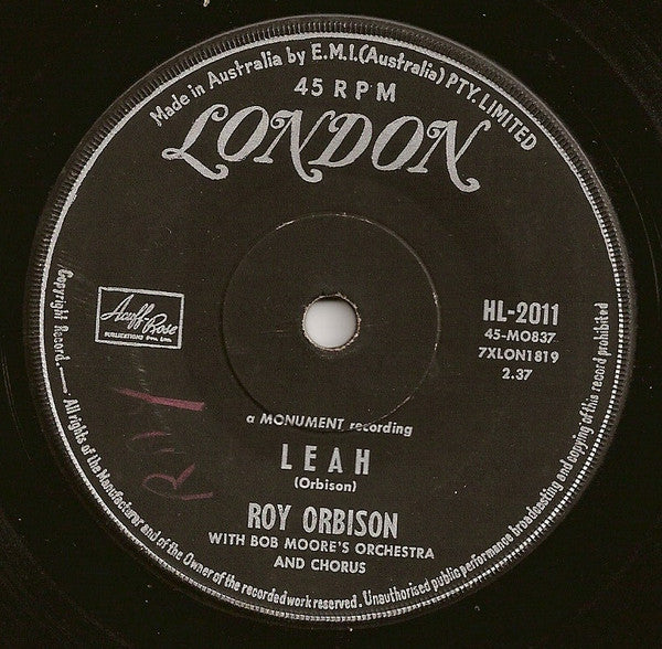Roy Orbison With Bob Moore And His Orchestra And Chorus : Working For The Man / Leah (7", Single)