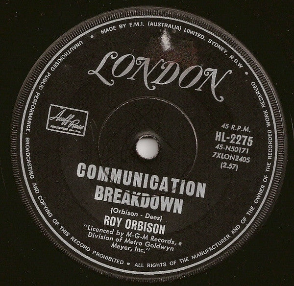Roy Orbison : Communication Breakdown / Going Back To Gloria (7", Single)