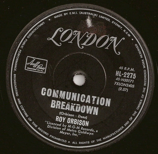 Roy Orbison : Communication Breakdown / Going Back To Gloria (7", Single)