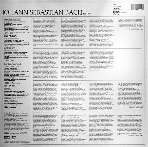 Bach* - Itzhak Perlman • Pinchas Zukerman • English Chamber Orchestra • Daniel Barenboim : Violinkonzerte / Violin Concertos - BWV 1041, 1042, 1043, 1056, 1060 (LP, Comp, RM)