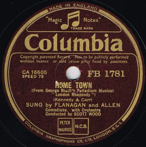 Flanagan And Allen : Home Town / Free (Shellac, 10")