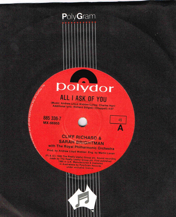 Cliff Richard, Sarah Brightman, Andrew Lloyd Webber : All I Ask Of You (7", Single)
