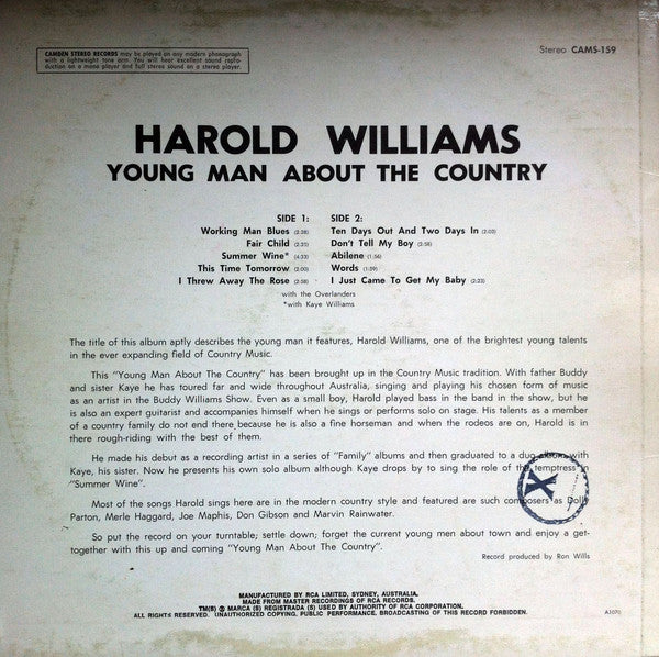 Harold Williams (5) : Young Man About The Country (LP, Album)