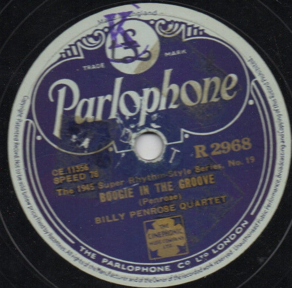 Billy Penrose Quartet : Boogie In The Groove / Lazy Boogie (Shellac, 10")