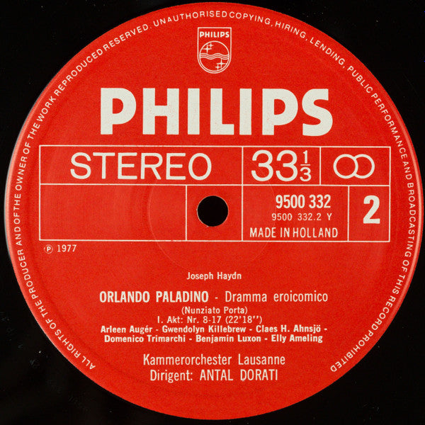 Haydn* - Augér*, Ameling*, Killebrew*, Shirley*, Ahnsjö*, Luxon*, Trimarchi*, Orchestre De Chambre De Lausanne, Antal Dorati : Orlando Paladino (4xLP + Box)