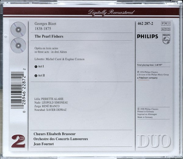Georges Bizet - Pierrette Alarie, Leopold Simoneau, René Bianco, Xavier Depraz, Orchestre Des Concerts Lamoureux, Jean Fournet : The Pearl Fishers (2xCD, RE)