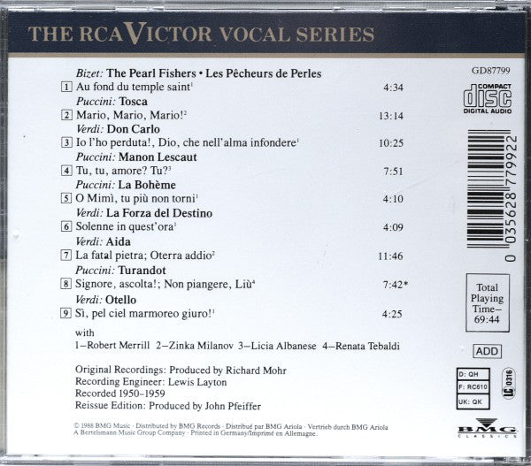 Jussi Bjoerling*, Robert Merrill, Zinka Milanov, Licia Albanese, Renata Tebaldi : The Pearl Fishers Duet (CD, Comp, RE, RM)