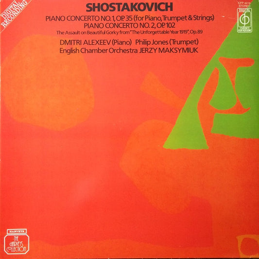 Dmitri Shostakovich, Dmitri Alexeev, Philip Jones, English Chamber Orchestra, Jerzy Maksymiuk : Piano Concerto No.1, Op.35 (For Piano, Trumpet & Strings) / Piano Concerto No.2, Op.102 / The Assault On Beautiful Gorky From "The Unforgettable Year 1919", Op.89 (LP, Album)