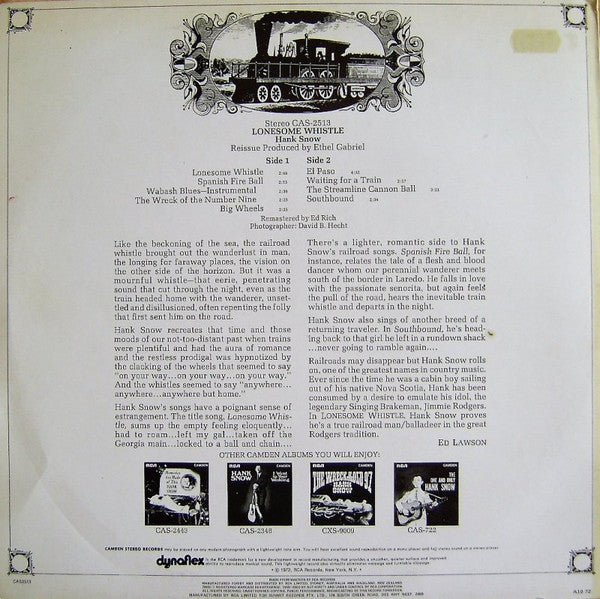 Hank Snow : Lonesome Whistle (LP, Album, RE)