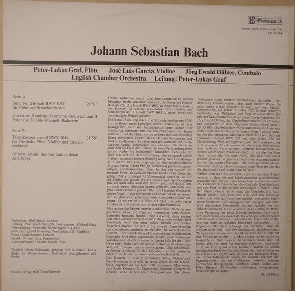 Johann Sebastian Bach - Peter-Lukas Graf, José-Luis Garcia, Jörg Ewald Dähler, English Chamber Orchestra : Suite H-moll / Tripelkonzert A-moll (LP)
