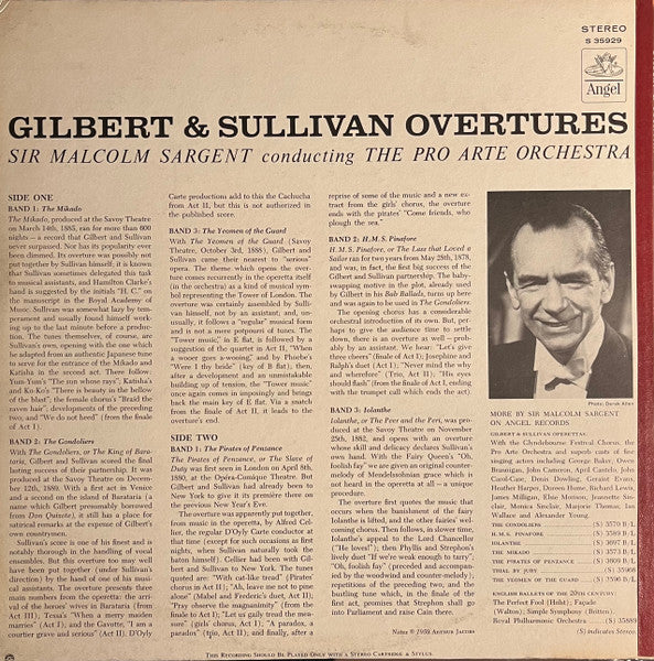 Sir Malcolm Sargent, Pro Arte Orchestra : Gilbert & Sullivan Overtures (LP, Album)