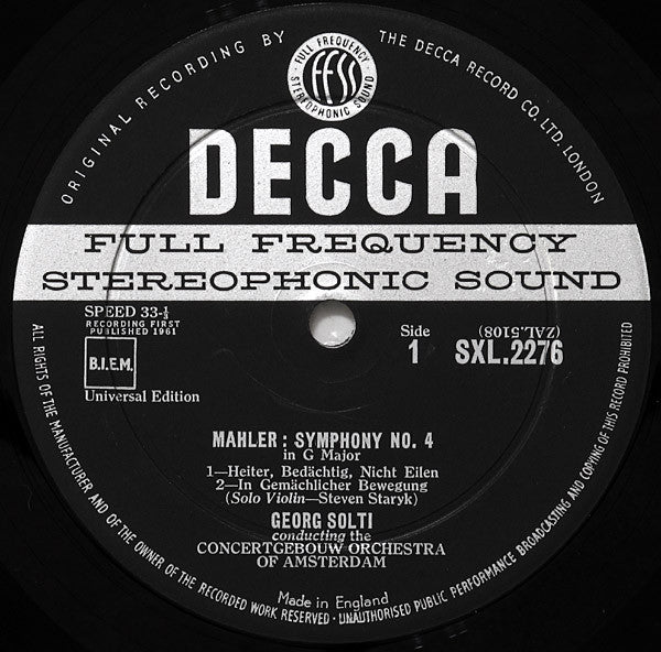 Mahler*, Concertgebouw Orchestra Of Amsterdam*, Georg Solti : Symphony No. 4 In G Major (LP)