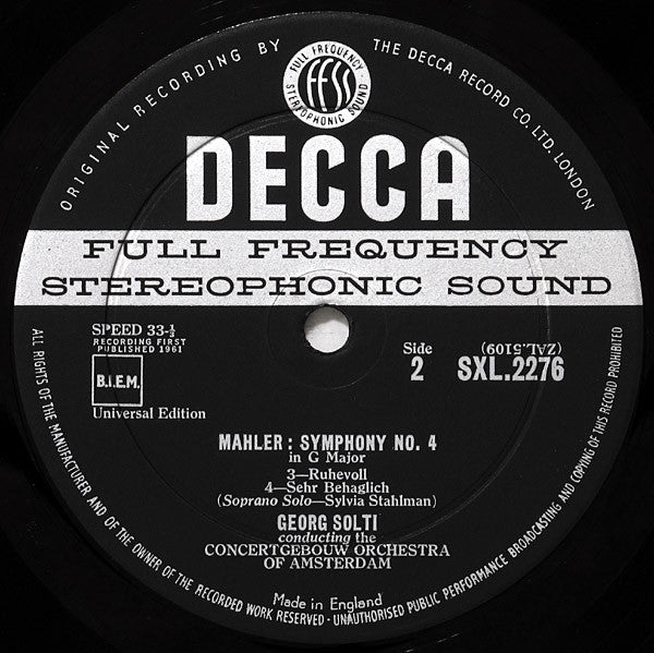 Mahler*, Concertgebouw Orchestra Of Amsterdam*, Georg Solti : Symphony No. 4 In G Major (LP)