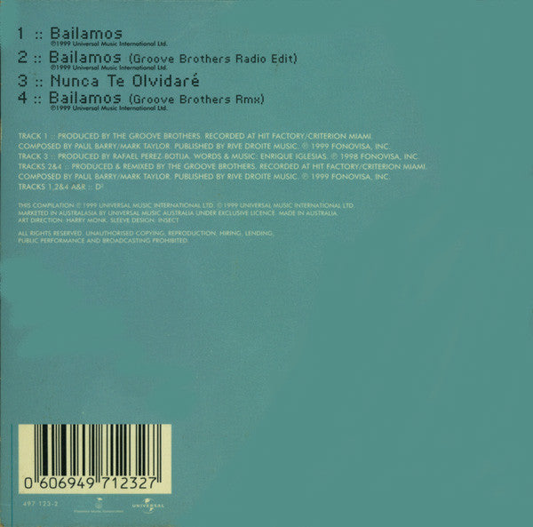 Enrique Iglesias : Bailamos (CD, Single, Car)