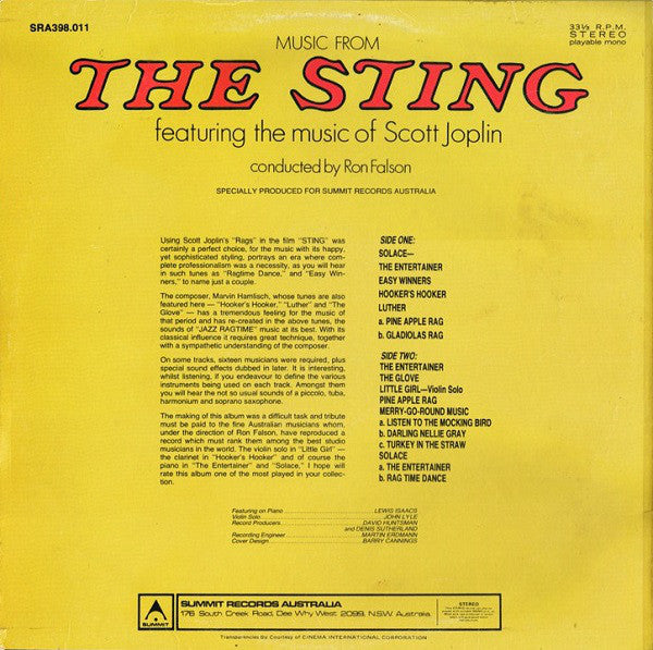 Ron Falson : Music From The Sting: Featuring The Music Of Scott Joplin (LP)