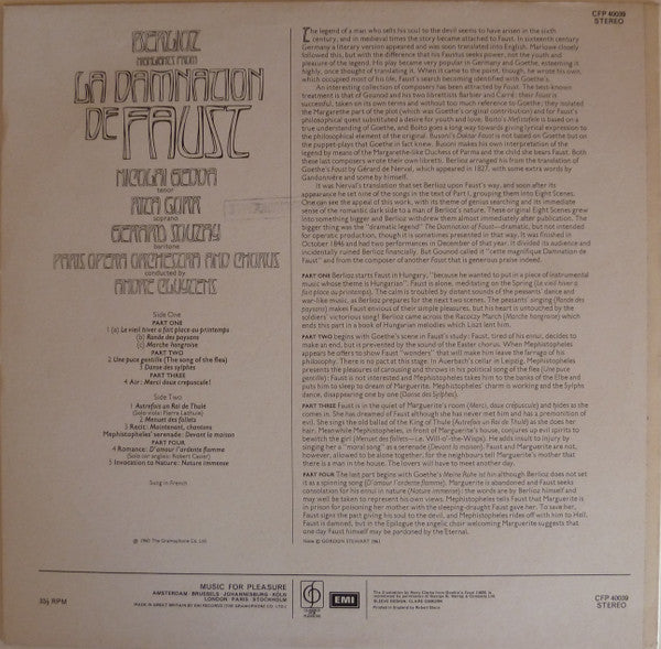 Hector Berlioz, Orchestre Du Théâtre National De L'Opéra-Comique, André Cluytens : Highlights From La Damnation De Faust (LP, RE)