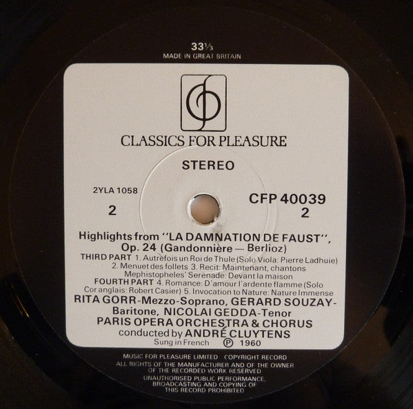 Hector Berlioz, Orchestre Du Théâtre National De L'Opéra-Comique, André Cluytens : Highlights From La Damnation De Faust (LP, RE)