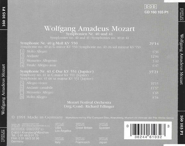 Wolfgang Amadeus Mozart : Symphonien Nr. 40 Und 41 (CD)