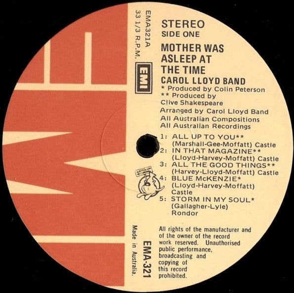 Carol Lloyd Band : Mother Was Asleep At The Time (LP, Album)