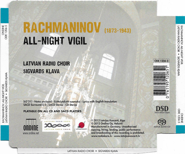 Rachmaninov* - Latvian Radio Choir, Sigvards Kļava : All-Night Vigil (SACD, Hybrid, Multichannel)